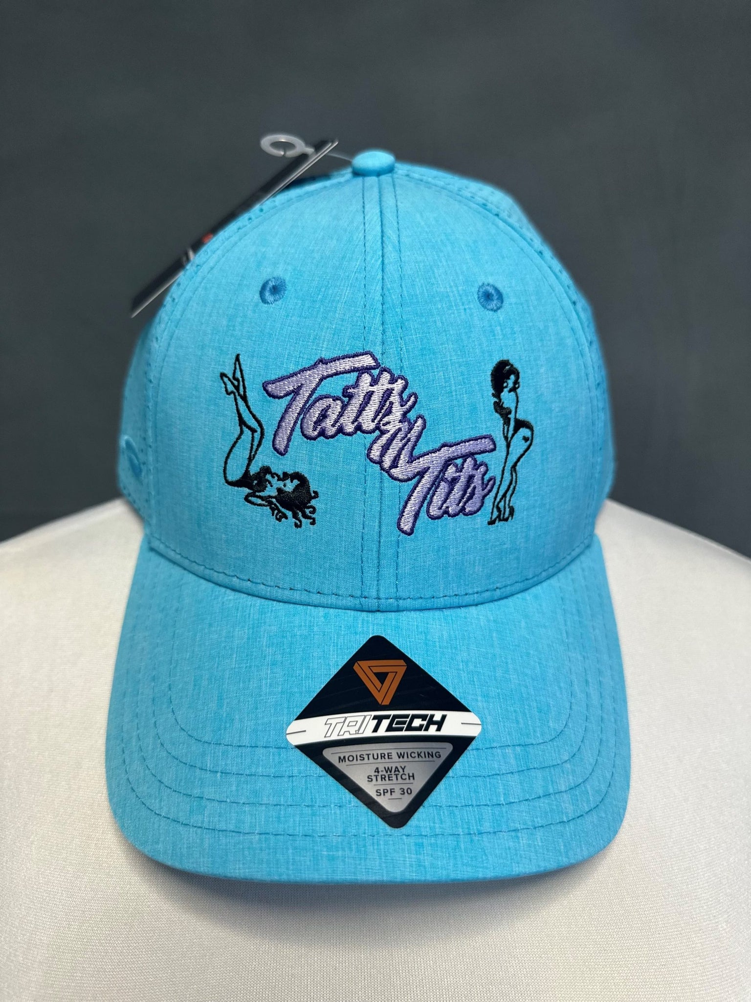 Custom Blue Hat with Purple Tatts N Tits Logo