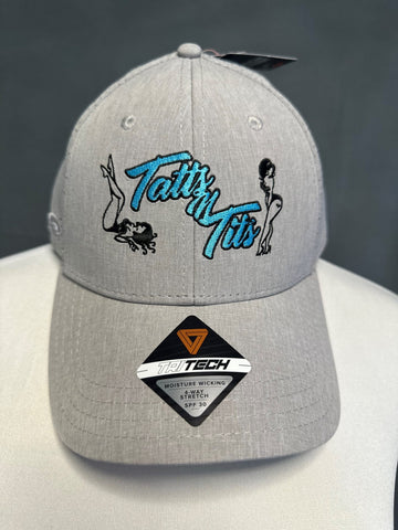 Custom Heather Gray Hat with Blue Tatts N Tits Logo